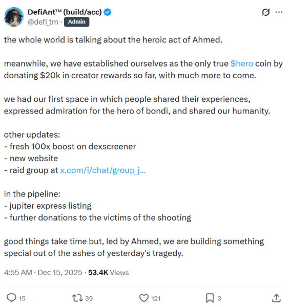 Мемкоин Aussie Hero сплотил сообщество после теракта в Сиднее Мемкоин Aussie Hero сплотил сообщество после теракта в Сиднее