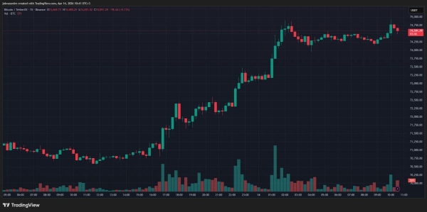 Биткоин закрепился выше $74 000 Биткоин закрепился выше $74 000