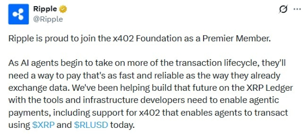 XRP начинает продвигать платежи через ИИ-агентов, а Ripple присоединяется к фонду x402