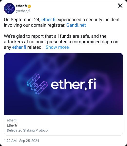 Ether.fi предотвратил попытку захвата домена и&nbsp;кражу средств пользователей
